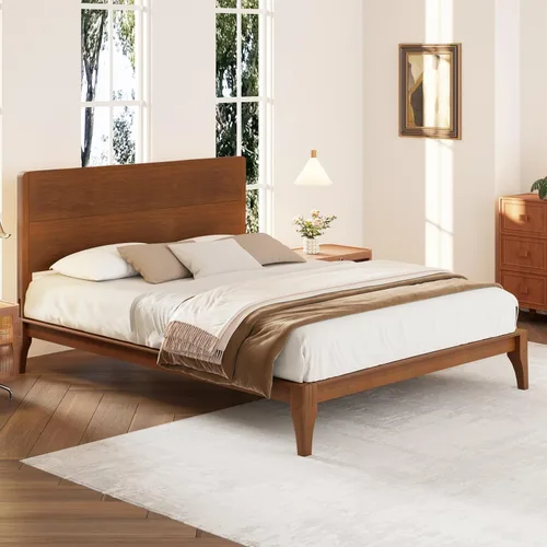 Vista 4 de Cama de plataforma tamaño Queen con cabecero y estribo, color marrón