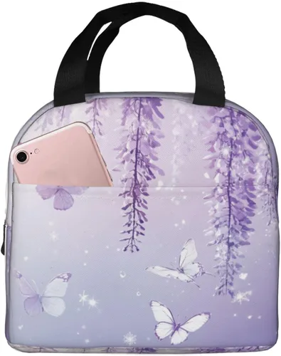 Vista 46 de Lonchera con diseño a cuadros azules aislada, bolsa térmica para almuerzo para adultos, niños, niñas, mujeres, oficina, trabajo, escuela, picnic