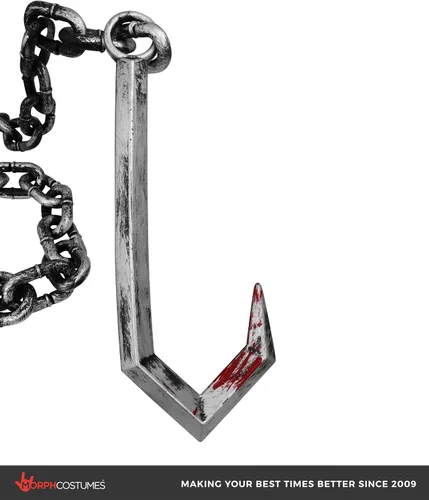 Vista 2 de Nicky Bigs Novelties Cadena falsa, cadena de plástico plateado, accesorio de cadenas, gancho falso, accesorios de disfraz de carnicero, disfraz