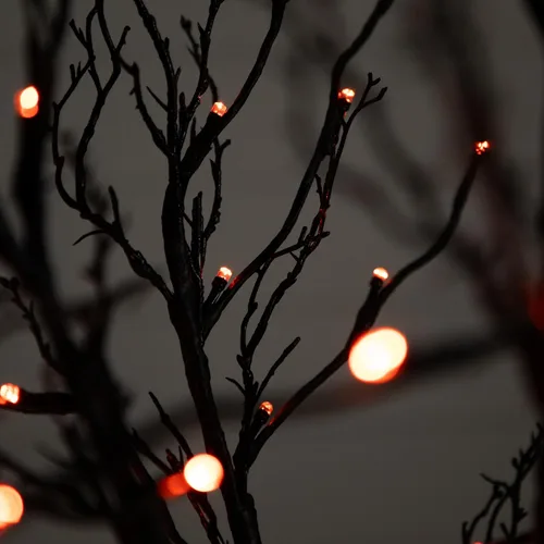 Vista 5 de Nearly Natural Árbol de otoño artificial de ramita negra preiluminado de 6 pies con 300 luces LED naranjas y moradas