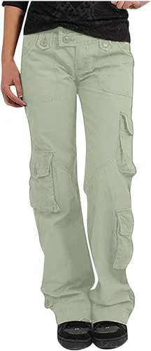 Vista 2 de SHOPESSA Pantalones cargo de pierna ancha para mujer, leggings de yoga de tiro alto con bolsillos, talla grande, pantalones de pierna recta
