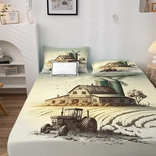 Vista 3 de Juego de sábanas de tractor tamaño King, sábanas de microfibra suave y bolsillo profundo, sábanas y fundas de almohada estampadas sin arrugas, 4
