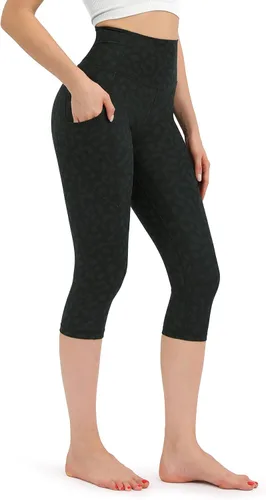 Vista 2 de ODODOS - Leggings tipo capri de mujer, no se traslucen y modelan el abdomen, con cintura alta y bolsillos para hacer yoga, atletismo, ejercicio