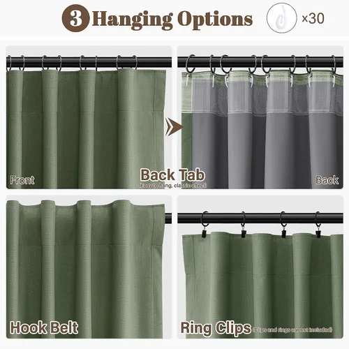 Vista 92 de Guken Cortinas opacas de lino, 2 paneles rústicos, elegantes, 100% opacas, con aislamiento térmico, banda de ganchos y trabilla trasera, 52 x 84