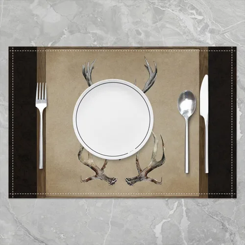 Vista 2 de Antlers - Juego de 4 manteles individuales de 12 x 18 pulgadas, diseño de animales salvajes de la selva, para niños, adolescentes y adultos