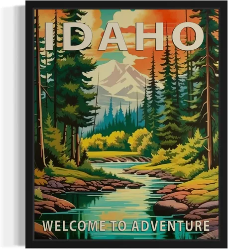 Vista 17 de Póster artístico de paisaje del estado de Alabama, decoración artística de paisaje retro de estados, pintura de montaña y paisaje de aventura
