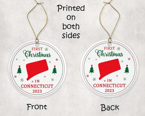 Vista 3 de Adorno de la primera Navidad en Connecticut 2023 – Decoración colgante de árbol para amantes de las fiestas de Navidad – Regalo de festival