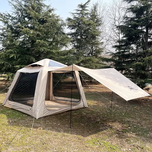 Vista 7 de Tienda de campaña inflable para campamento, instalación rápida con bomba, tienda de campaña Oxford impermeable de 4 estaciones con tragaluz, tienda