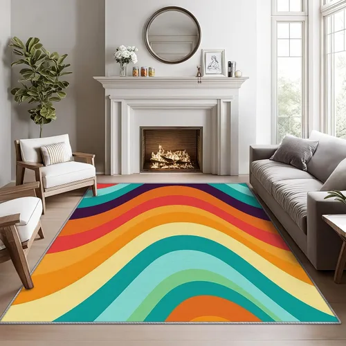 Vista 8 de Alfombras de los años 70 para dormitorio, 6 x 9 pies, alfombra retro de los años 70, alfombra vintage de onda abstracta, alfombra de sala de estar