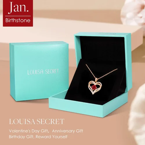 Vista 6 de LOUISA SECRET Love Heart Birthstone Necklaces for Women 925 Sterling Silver Rose Gold Pendant Forever Diamond Jewelry Valentine's Day Christmas