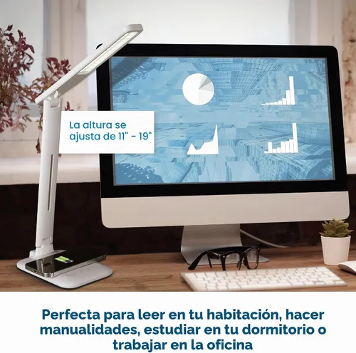 Vista 6 de Lámpara de escritorio OttLite Charge Up LED con carga inalámbrica Qi y puerto de carga USB, con tecnología LED ClearSun - Cuello ajustable, 3 modos