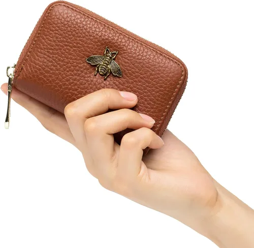 Vista 5 de imeetu - Tarjetero de cuero con cremallera y contra identificación por radiofrecuencia (RFID) pequeño, cartera para mujer