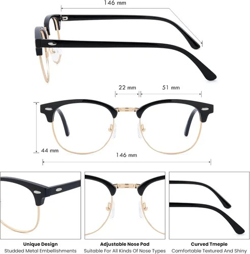 Vista 4 de GUDVUE Lentes de luz azul, para computadora/juegos/TV/teléfonos para mujeres/hombres, antirreflejos/UV400/fatiga ocular, negro/dorado
