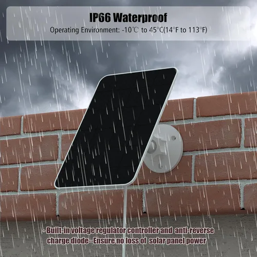 Vista 6 de Cargador de panel solar compatible con Arlo Pro 3/Pro 4/Pro 5S/Pro 3 Floodlight/Ultra/Ultra2, carga de paneles solares de 5 V 4 W, IP66 resistente a