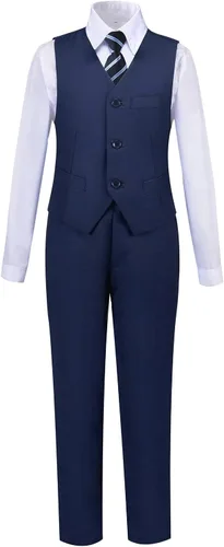 Vista 3 de Addneo Trajes formales de 5 piezas con camisa y chaleco, Blanco