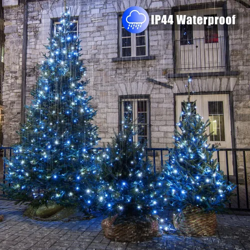 Vista 5 de Guirnalda de luces navideñas con 100 LEDs, tira de 33 pies, 8 modos, conectable, impermeable, parpadeante, con temporizador y memoria, para Azul