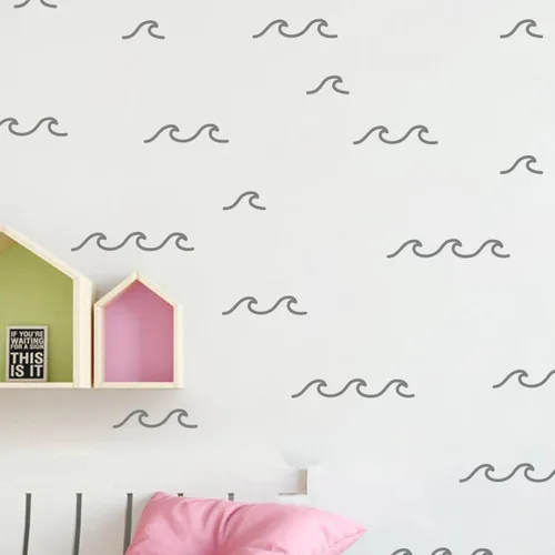 Vista 5 de 88 unids/paquete de calcomanías de pared de olas oceánicas para habitación de niños, decoración de sala de estar de oleada de mar, YMX60 (negro)