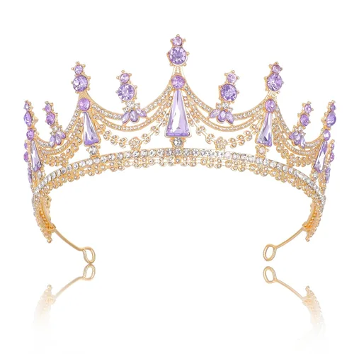Vista 14 de FORSEVEN - Tiara de novia de cristal para cumpleaños, coronas de diamantes de imitación, boda, Halloween "Adult Women Bride Bridesmaid Engagement
