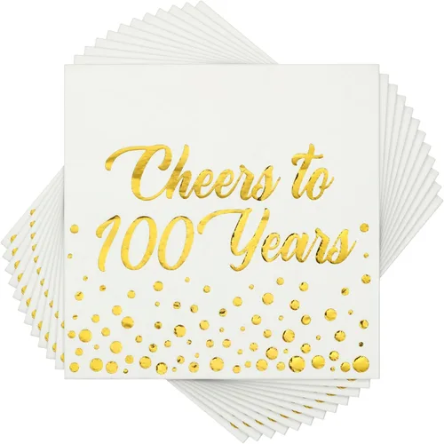 Vista 7 de Qilery 100 servilletas de papel de aluminio dorado para decoración de cumpleaños, aniversario y cumpleaños, servilletas de cóctel plegadas de 6.5 x