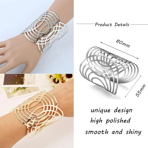 Vista 6 de MOZAKA 6 pulseras de alambre ancho abierto para mujer, pulsera de oro