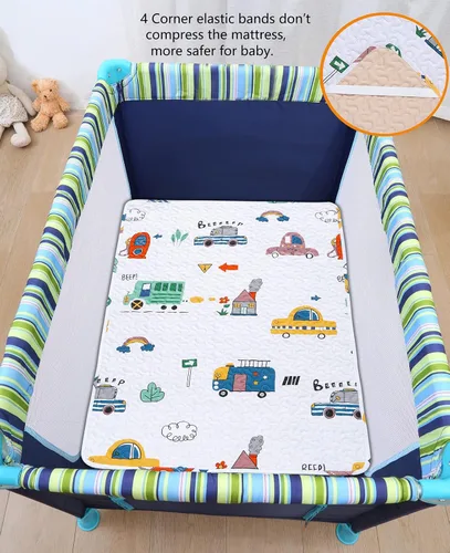 Vista 4 de Padded Pack n Play Sheets - Protector de colchón transpirable y grueso, acolchado de 38 x 26 pulgadas, sábana bajera ajustable para Graco, mini