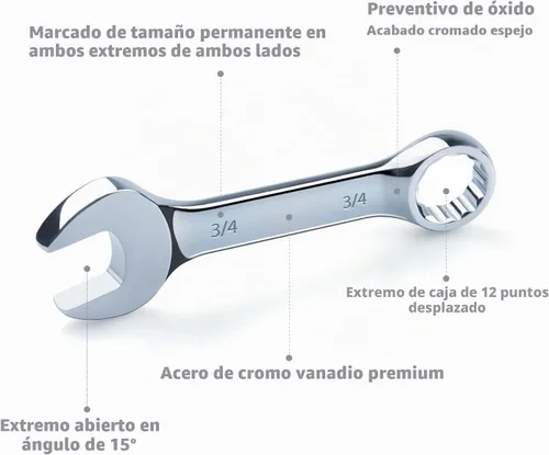 Vista 4 de Juego de Llaves Combinadas Stubby Premium con Bolsa Enrollable, 11 Piezas, SAE, 3/8" a 1", Sin Omitir Ningún Tamaño en Pulgadas Acero Cr-V