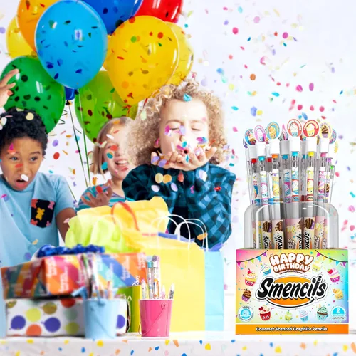 Vista 4 de Happy Birthday Smencils Cylinder - Lápices perfumados gourmet patentados HB #2, 50 unidades, regalos para niños