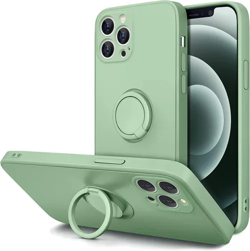 Vista 16 de Hython Funda para iPhone 12 Pro Max con Soporte de Anillo [Soporte Magnético Giratório de 360°] [Forro de Microfibra Suave] Borde Chapado en Oro