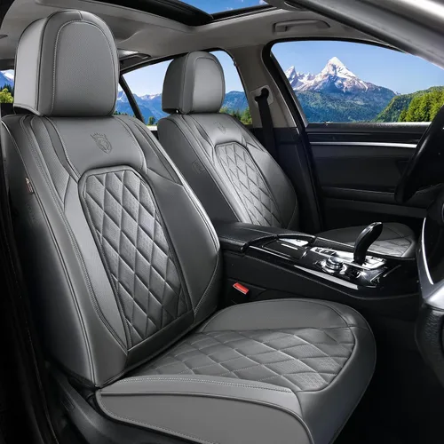 Vista 14 de Coverado Fundas de Asientos Delanteros, Funda de Asiento de Cuero Sintético de Lujo Impermeable, Protector de Asiento de Coche Beige, Funda