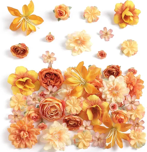 Vista 10 de rongflower Cabezas de flores falsas para manualidades, rosas artificiales de seda negra, peonías, margaritas y cabezas florales (paquete de 48)