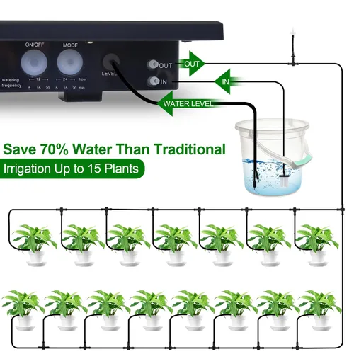 Vista 6 de RISINGUP Sistema de riego por goteo solar para 15 plantas en maceta para jardín al aire libre Automatic Plants Watering System with Anti-Siphoning
