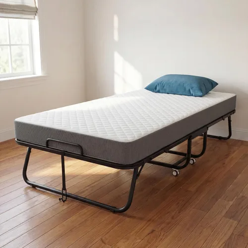 Vista 6 de Cama plegable con colchón de espuma viscoelástica de 5 pulgadas, cama portátil de invitados de 75 x 31 pulgadas, marco de acero, ruedas