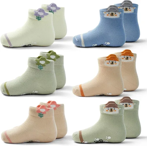 Vista 9 de Moon Tree Calcetines antideslizantes para bebés y niñas, calcetines de rodilla con puños para bebés, calcetines antideslizantes de algodón