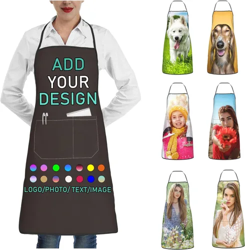 Vista 22 de Delantal personalizado con 2 bolsillos, personalizable con nombre, texto, logotipo, foto, cocina, horneado, delantal de cocina para mujeres y hombres