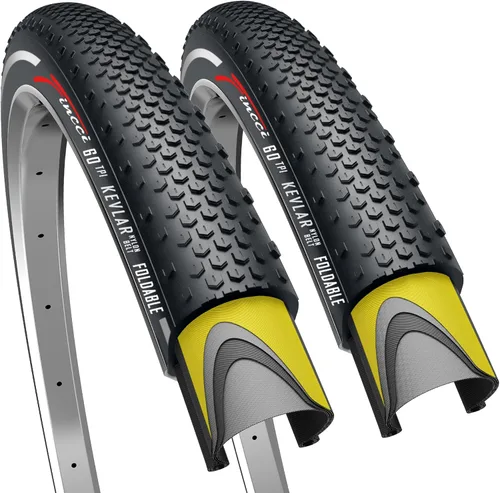 Vista 10 de Fincci Pair 700x38c Bike Tire - Gravel Foldable Kevlar 40-622 Puncture Resistant Bike Tires 1 mm Nylon - Grooved 700c Bike Tire - 28 inch Tyre for