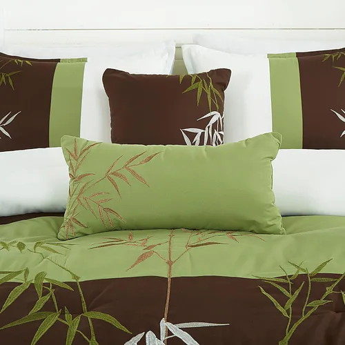 Vista 6 de Chezmoi Collection Bengal - Juego de edredón bordado de bambú de 7 piezas, tamaño matrimonial, ropa de cama de microfibra de hierba de bambú verde