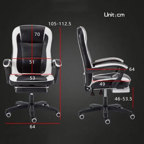 Vista 2 de Leather Desk Gaming Chair with Waist Massage Adjustable Height Reclining Ergonomic Racing Office Chair for Study Office,Black