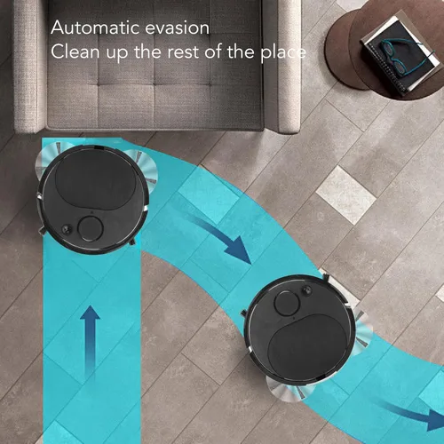 Vista 3 de Robot aspirador y trapeador, recomendaciones de limpieza personalizadas, robot aspirador bueno para pelo de mascotas, alfombras, suelos duros (negro)