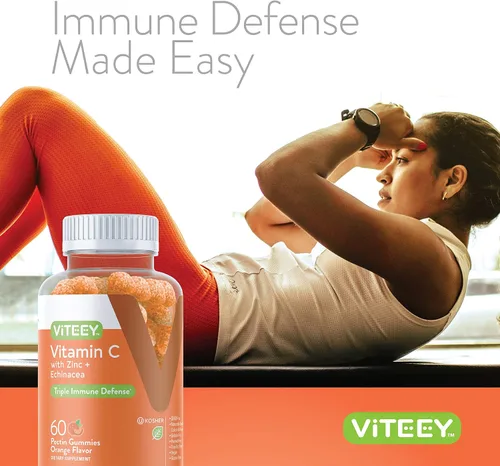 Vista 6 de Viteey Gomitas de vitamina C para adultos y adolescentes con zinc y equinácea, gomitas de apoyo inmunológico, veganas, sin gelatina, sin gluten, sin