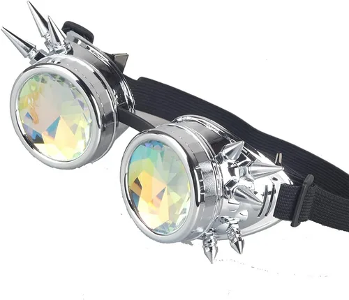 Vista 23 de Gafas caleidoscopio para raves trippy psicodélico steampunk con lentes de cristal de difracción de prisma arcoíris