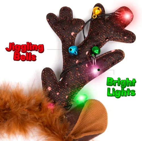 Vista 3 de ArtCreativity Light Up Christmas Reindeer Headbands - Reindeer Ears Headbands with LED Lights and Jingling Bells