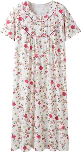 Vista 20 de Keyocean - Camisón de manga corta para mujer, 100 % algodón, suave, cómodo, ligero, con encaje, para verano, ropa de dormir Floral azul