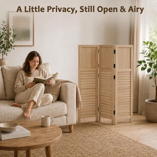 Vista 4 de Divisor de habitación de 3 paneles, pantalla de privacidad de Marrón claro