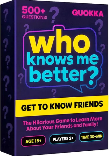 Vista 2 de QUOKKA Set de juegos de fiesta, colección Who Knows Me Better con 4 juegos en 1 caja, más de 2000 preguntas, juegos de cartas para adultos