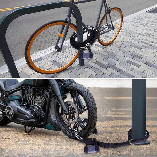 Vista 5 de Cerradura combinada de cadena para bicicleta, 5.2 pies de largo, cadena de acero de 0.307 in, resistente antirrobo, cadena de bloqueo de bicicleta