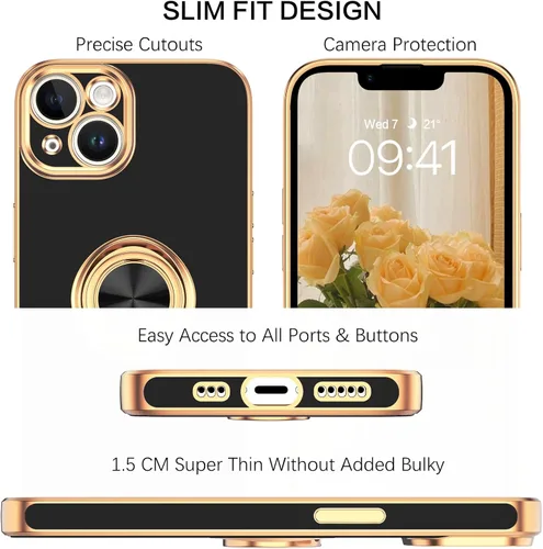 Vista 9 de VENINGO Funda para iPhone 14, funda para iPhone 14, ajuste delgado, suave soporte de anillo de 360° con base, compatible con soporte magnético