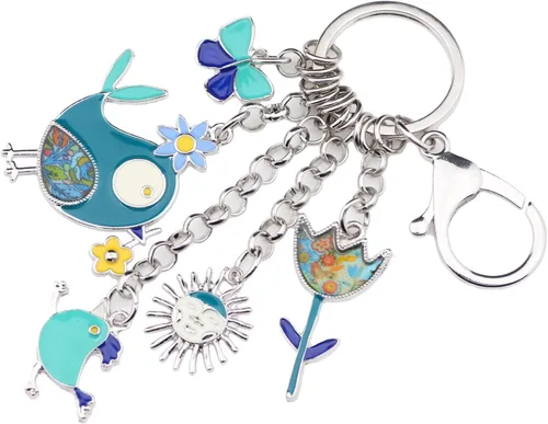 Vista 3 de BONSNY Esmalte Aleación de Zinc Birds Flor Mariposa Llaveros Llaveros Para Las Mujeres Bolso Llave Del Coche