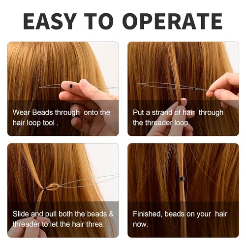 Vista 7 de NEWISHTOOL Kit de herramientas de extensión de cabello de acero inoxidable, gancho para tirar de aguja de bucle y enhebrador, dispositivo de cuentas