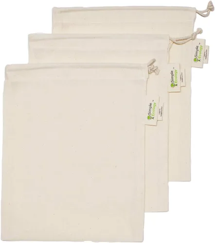 Vista 14 de Simple Ecology Bolsas reutilizables para compras y almacenamiento, muselina de algodón orgánico, juego de 6 (2 unidades de L, M, S)