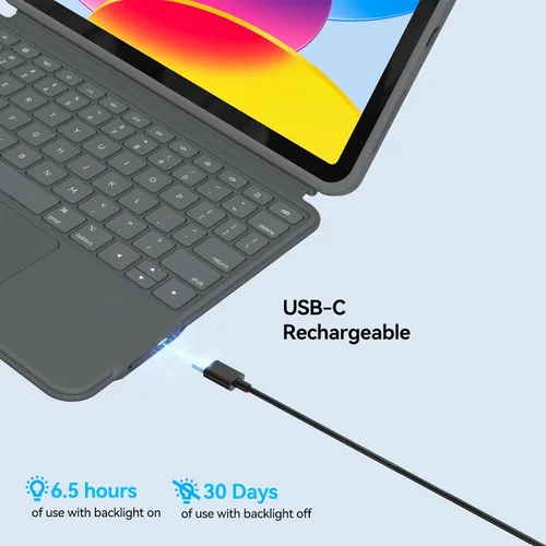 Vista 7 de Funda de teclado para iPad de décima generación: teclado mágico estilo Bluetooth recargable con trackpad incorporado, teclas retroiluminadas, diseño